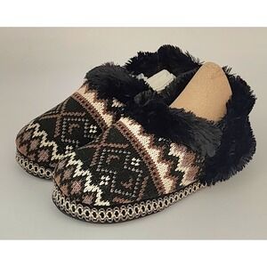 Muk Luks Womens Knit Slipper Booties Faux‎ Fur Trim Neutral Ebony Size Small
